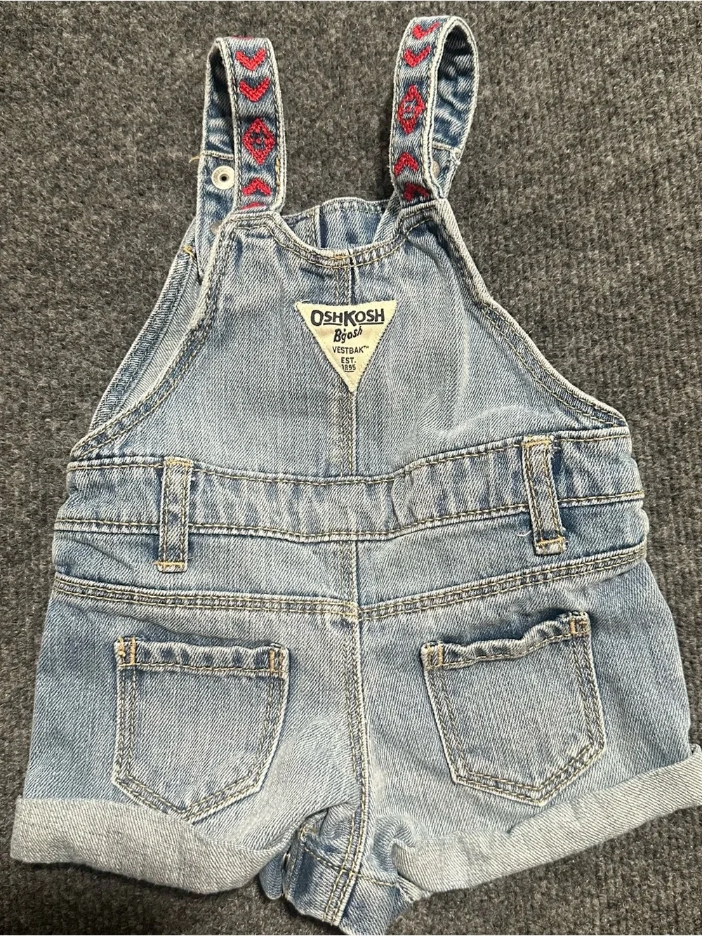 OshKosh B'gosh Light Blue Baby Denim Overalls with Red Embroidery